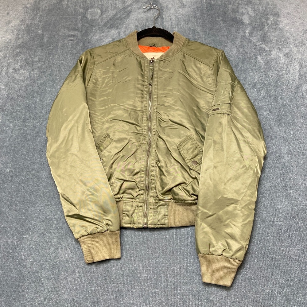 Hollister Bomber Jacket Mens Medium Green Quilted Lined Long Sleeve Full Zip